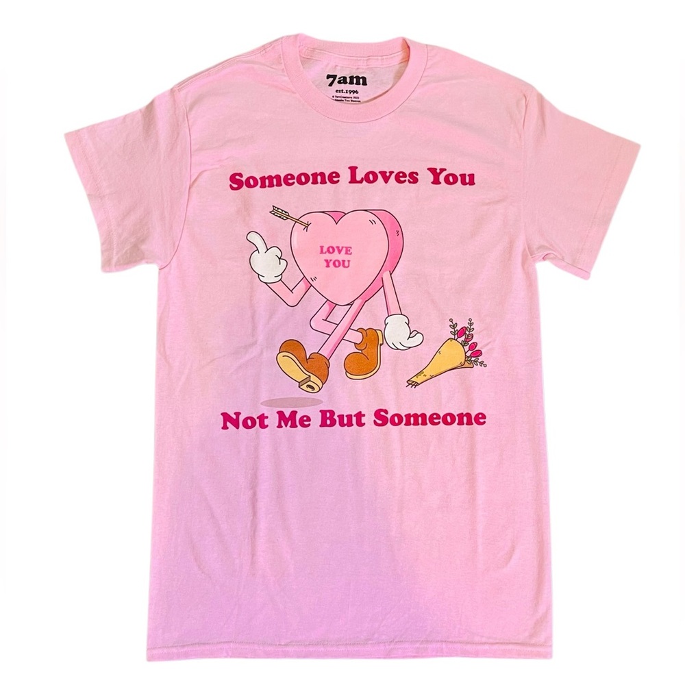 Soft Pink Short Sleeve Tee with Fun Graphic Design Valentines Day Unisex Sz Lg